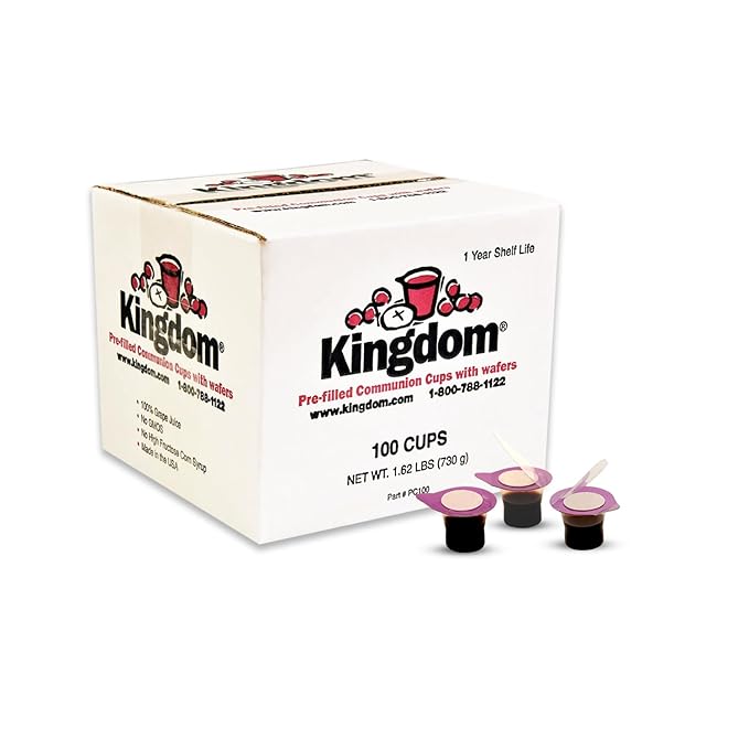 Kingdom Prefilled Communion Cup with Wafers(100 ct-red juice) Sealed in a Single-Serving Container with Upto 1-Year Shelf Life, Perfect for Holy Eucharist Celebration in Hospitals,Summer Camps, and more!