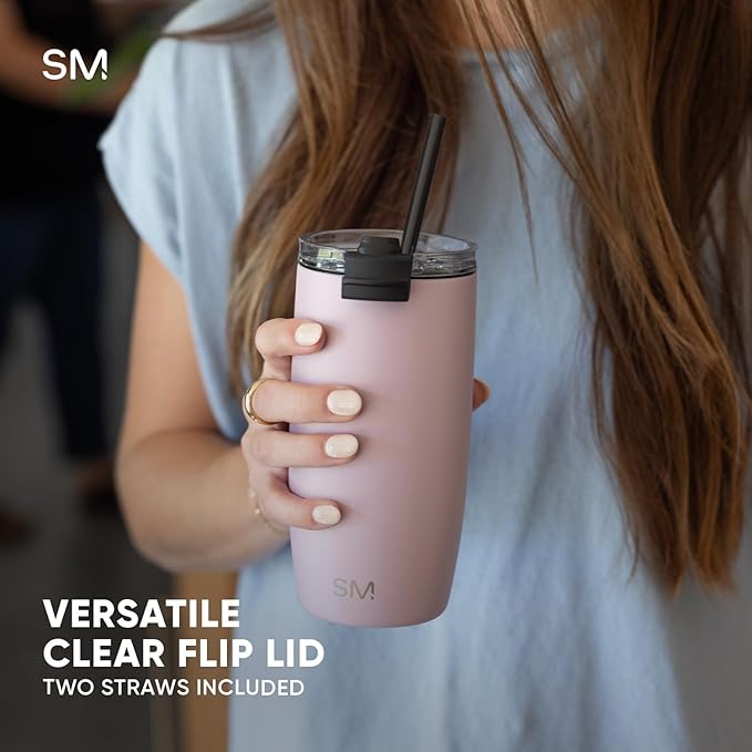 Simple Modern Travel Coffee Mug Tumbler with Flip Lid | Reusable Insulated Stainless Steel Cold Brew Iced Coffee Cup Thermos | Gifts for Women Men Him Her | Voyager Collection | 16oz | Blush