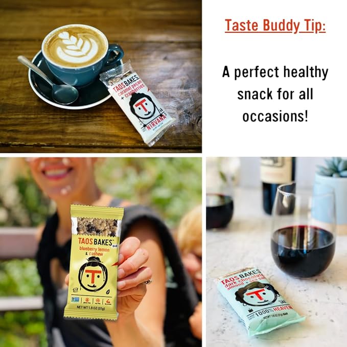 Taos Bakes - Blueberry Lemon + Cashew Coconut - Breakfast Bar - Gluten Free, Non-GMO, Healthy Granola Bars - Filled with Cashews, Wild Blueberries, Coconut Flakes, & Chia Seeds - 12 Pack, 1.8oz ea