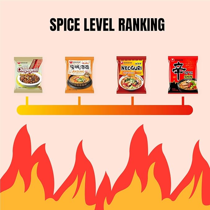 Journey of Asia "4 Nongshim Ramen Combo" Ansungtangmyun, Neoguri Udon, Chapagetti, Shin Ramen | Gift for College Students and Adults | Korean Noodle Challenge