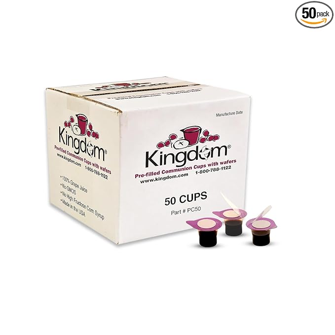 Kingdom Prefilled Communion Cup with Wafers(50ct-Red Juice) Sealed in a Single-Serving Container with Upto 1 Year Shelf Life, Perfect for Holy Eucharist Celebration in Hospitals,Summer Camps,and More