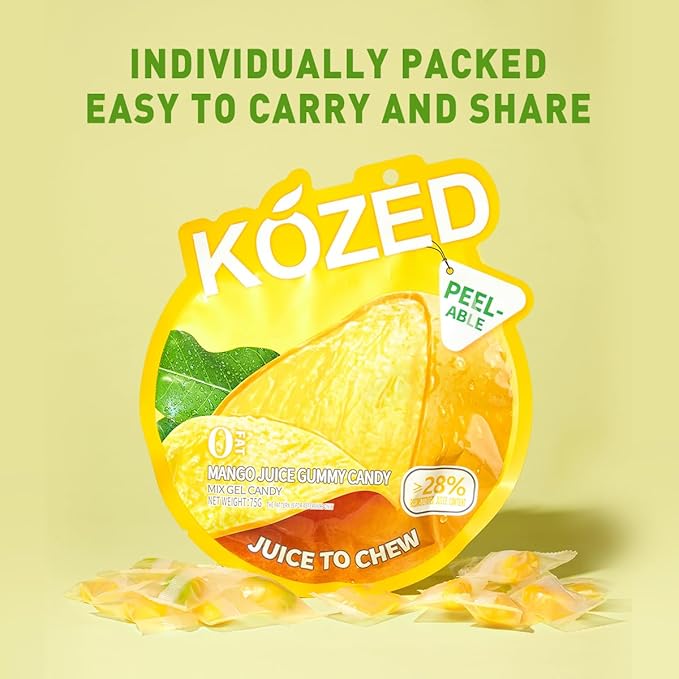 Happy Global Kozed Peelable Gummy Candy Mango Flavors 3 Pack, Fun Fruity Role Party Snack, Chewy Sweet Treat with Juicy Flavor,Halal-Certified Holiday Gifts