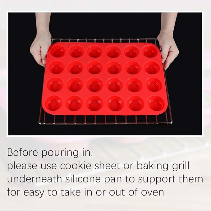 CAKETIME Silicone Muffin Pan Mini 24 Cups Cupcake Pan, Nonstick Food Grade Silicone Mold Baking Pan 1 Pack