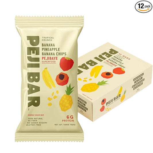 PEJI BAR Superfood Energy Bars | Tropical Crunch Banana Pineapple Flavor | Gluten Free, 6g Protein, Fiber, Whole Ingredients, No Sugar Added | Adventure Ready Snack, 12 Count
