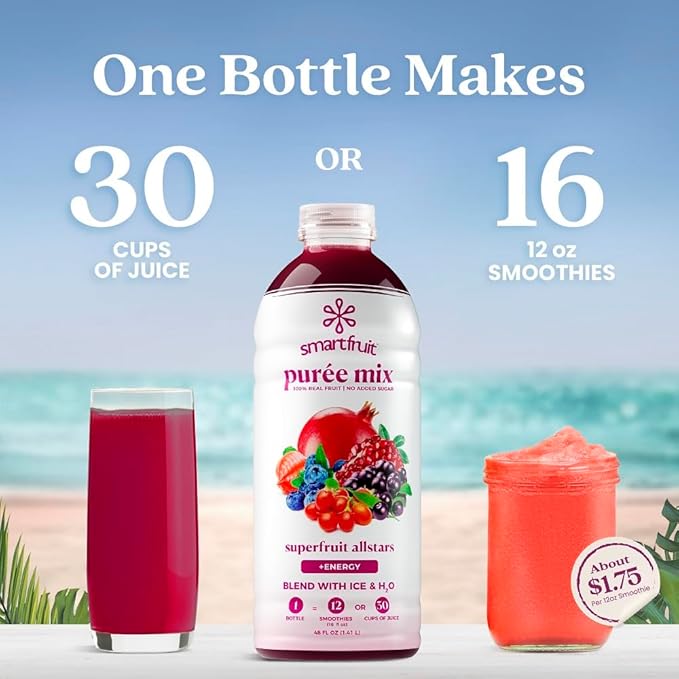 Smartfruit Superfruit All-Stars + Energy – 100% Real Fruit Purée with Blueberry, Pomegranate, Acai & Goji Berries – Great for Smoothies, Juice, Yogurt, Cocktails, Teas & More – 48oz