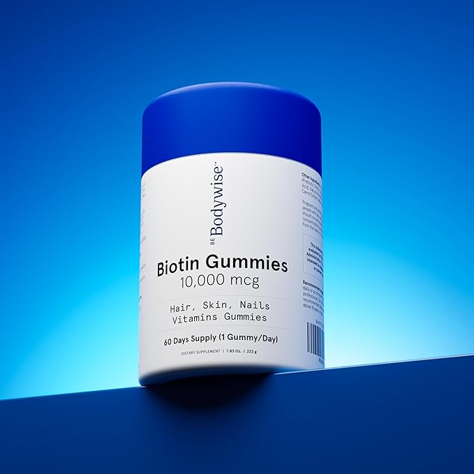 Be Bodywise Biotin 10000mcg Gummies | Hair Nail and Skin Vitamins | Biotin for Hair Growth for Women | Refined Sugar Free | 60 Day Pack (1 Gummy/Day)