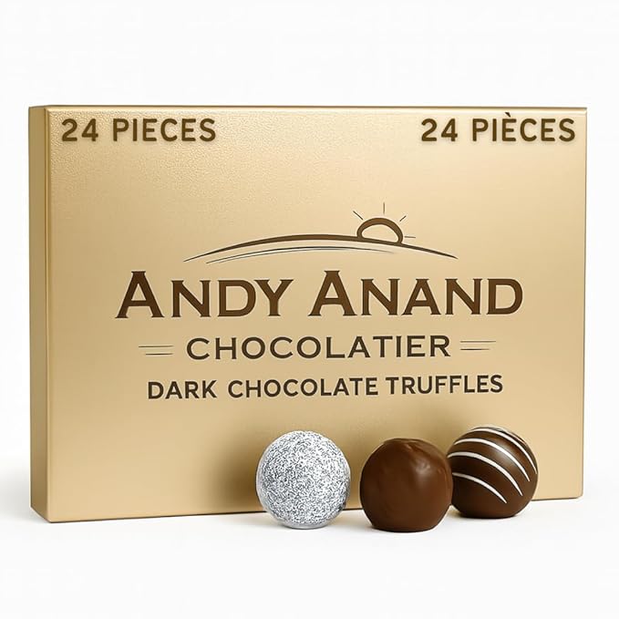 Andy Anand Chocolatier Belgian Chocolate Truffles Gift Box – Gluten Free Premium Flavor-Inspired Assortment, Rich & Decadent Gourmet Truffles for Chocolate Lovers (24 Pcs)