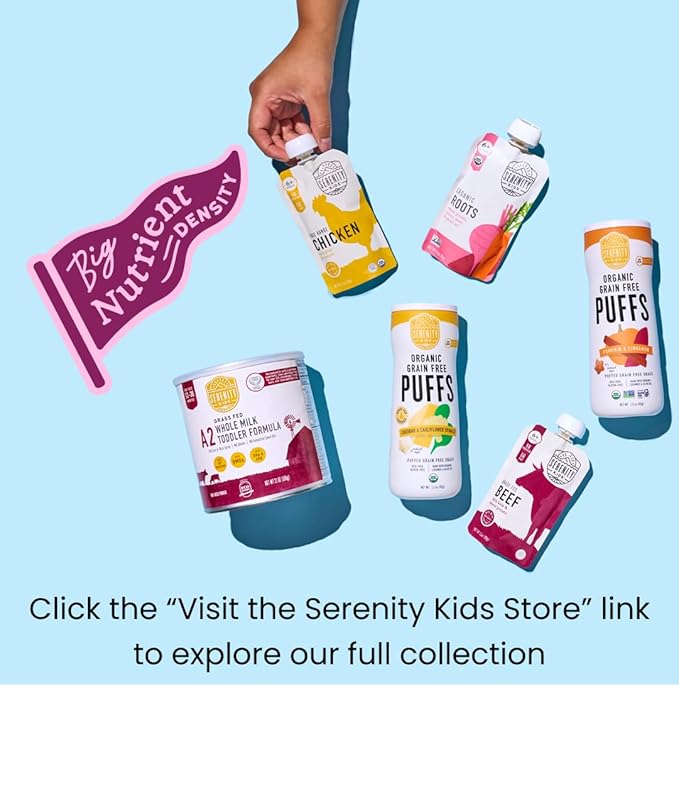 Serenity Kids 7+ Months Bone Broth Baby Food Pouches - Organic Veggies & Meat Blends for Toddler Food - High-Protein Savory Puree for Toddler Meals - No Added Sugar Baby Snacks - 3.5 Oz, 6 Pack