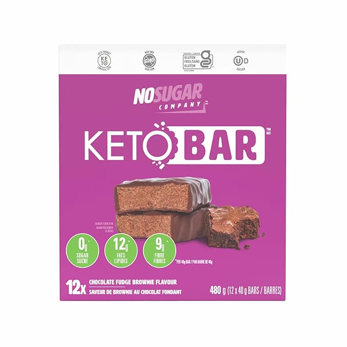 No Sugar Keto Bar Snack, Fudge Brownie, 12 x 1.41oz Bars - Low Carb No Sugar Keto Snack Food with Keto Friendly Macros, 3g Net Carb, 9g Plant Based Protein, 13g Healthy Fat, Sugar Free (0g)