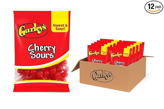 Gurley's Tangy Cherry Sours, Sour Chewy Candy, Bursting with Flavor (Pack of 12)