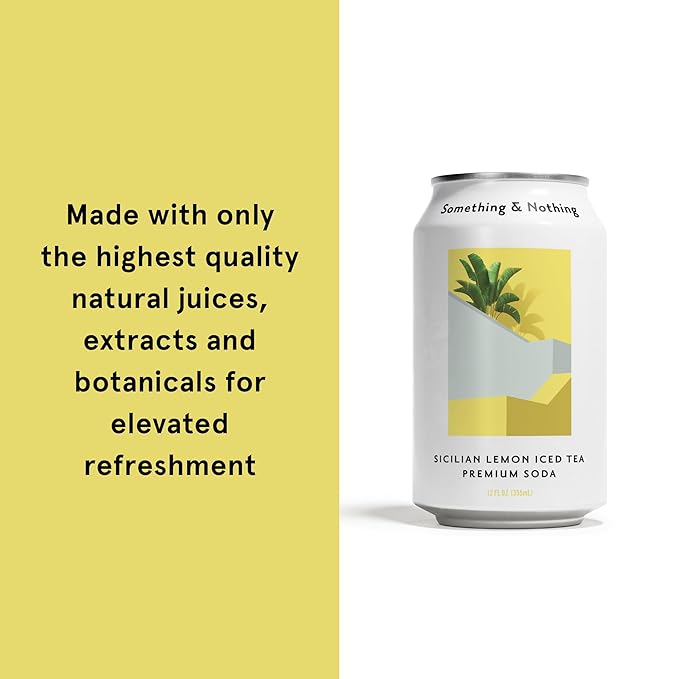 Something & Nothing Flavoured Sparkling Water - Lightly Carbonated, Full Flavoured with Added Grape & Lemon Juice | Vegan & Low Calorie Soda with Rooibos| 355ml Cans, Pack of 12 (Sicilian Lemon Iced Tea)