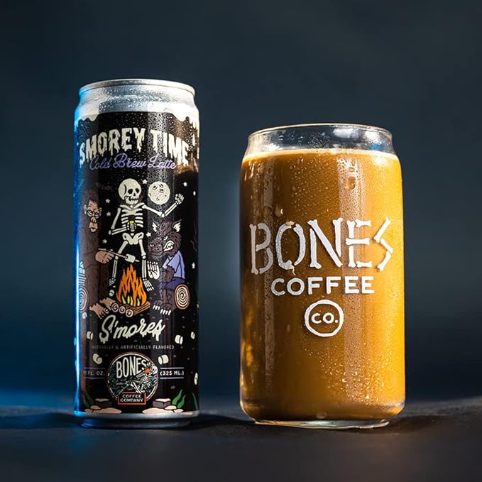 Bones Coffee Company S'morey Time Latte S'mores Flavored Coffee, Medium Roast Ready To Drink Iced Coffee in Can, 11 Fl Oz Can (12 Pack)