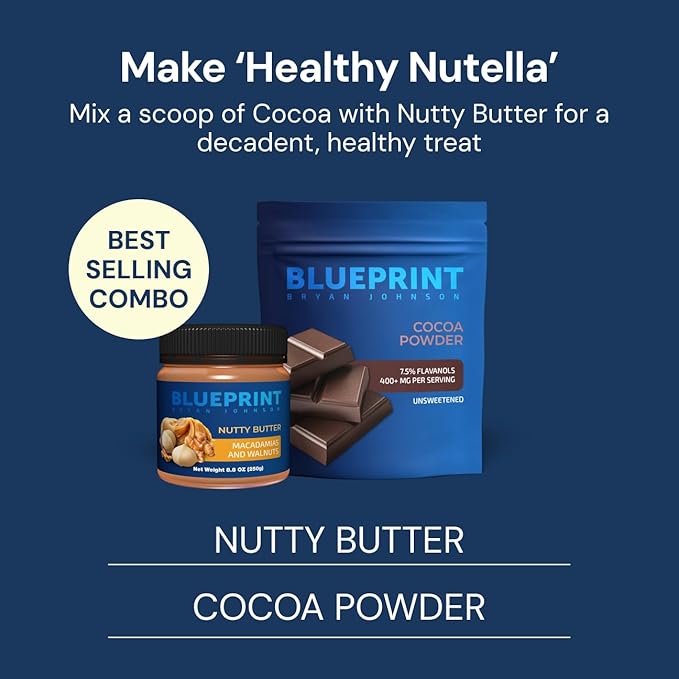 Blueprint Bryan Johnson Nutty Butter – Chunky Macadamia Nut Butter with Walnut – No Palm Oil, No Added Sugar – Just 3 Ingredients – Keto, Vegan, Paleo – Low Carb Nut Butter Snack – 8.8oz Jar