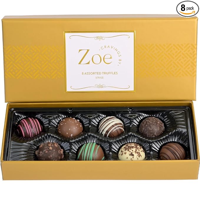 CRAVINGS BY ZOE Valentines Day and Birthday Chocolate Truffles Gift Box | 8 Count | Assorted Gourmet Milk & Dark Chocolate Candy Food Gift Basket Anniversary, Get Well, Holiday, Thank You Men Women Mom Her