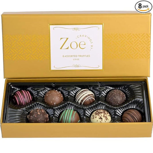 CRAVINGS BY ZOE Valentines Day and Birthday Chocolate Truffles Gift Box | 8 Count | Assorted Gourmet Milk & Dark Chocolate Candy Food Gift Basket Anniversary, Get Well, Holiday, Thank You Men Women Mom Her