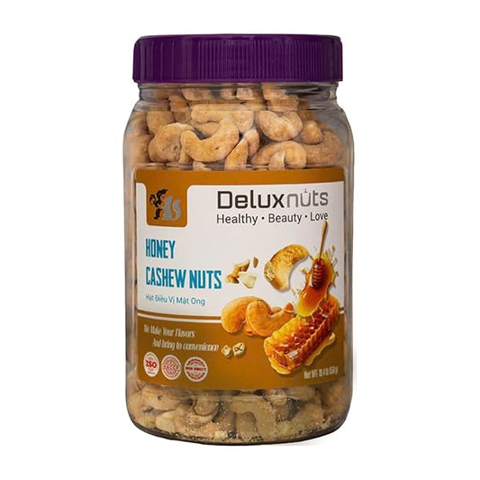 DELUXNUTS Premium Roasted Honey Cashew Crunch 21oz | Sweet Honey Roasted Cashews Gift, Whole Cashew Nuts Snack Mix, Healthy Gourmet Snack for Adults, High Protein, Gluten-Free, Premium Holiday Gift Idea