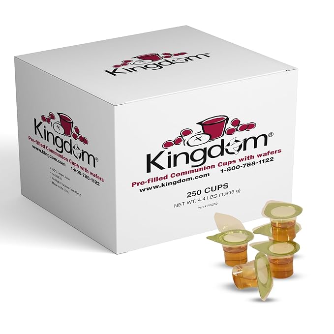 Kingdom Prefilled Communion Cup with Wafers(250ct-white juice) Sealed in a Single-Serving Container with Upto 1-Year Shelf Life,Perfect for Holy Eucharist Celebration in Hospitals,Summer Camps, & More