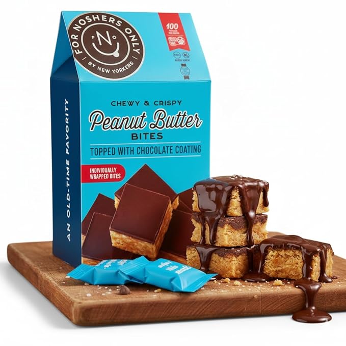 For Noshers Only - Peanut Butter Bites - Kosher Dairy Free Vegan Gluten Free Chocolate Peanut Butter Crispy Rice Treats - Vegan Dessert, Sweet Snack Packs - Individually Wrapped Snacks (Box of 8)