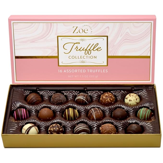 CRAVINGS BY ZOE Valentines Day and Birthday Chocolate Truffles Gift Box | 16 Count | Assorted Gourmet Milk & Dark Chocolate Candy Food Gift Basket Anniversary, Get Well, Holiday, Thank You Men Women Mom Her
