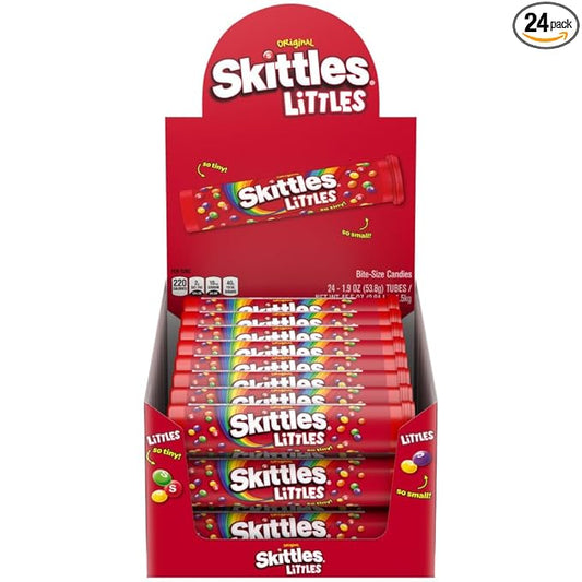 SKITTLES Littles Originals Rainbow Chewy Candy, 45.6 Oz, SKITTLES Bulk Candy 24 Count Mega Tubes, Tiny Fruit Flavored Treats for Sharing at the Office