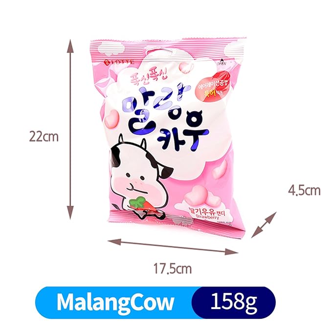 COELO MalangCow Strawberry Milk Chewy Candy 5.5oz (158g), Fresh Fruit Flavor Soft Candies, Korean Sweet Treats K-Food, Christmas Halloween Party Gummies, K-Snack Individual Wrapped On-The-Go