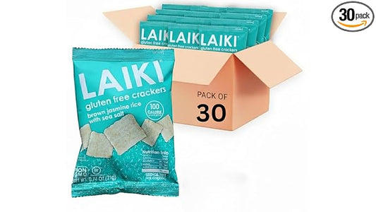 Gluten Free Rice Crackers - Brown Jasmine Rice | Low Sodium Healthy Snack | Vegan SEED-OIL FREE | NON-GMO | GF for Adults | Diabetic Friendly | Gluten Free Variety Pack | Clean & Vegan | Party Crackers | Pack of 30