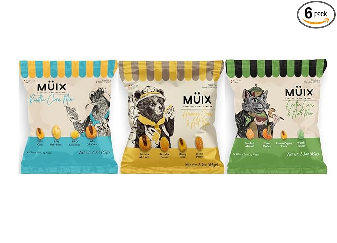 Müix Snacks, Premium Snack Mix: Variety Pack (Honey, Exotic, and Rustic Mix) - 2.3 Ounce Bags (Pack of 6 Bags), Snack Mix, Bold and Unique Flavors, Premium Trail Mix