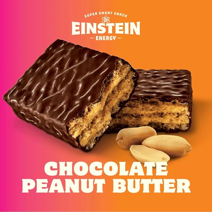 Einstein Energy Wafer Protein Bars - Chocolate Peanut Butter Decadent Snacks with Protein, Real Milk Chocolate, Green Tea Caffeine, Lion's Mane, Citicoline & L-Theanine + 100% Whole Wheat wafers -9 ct