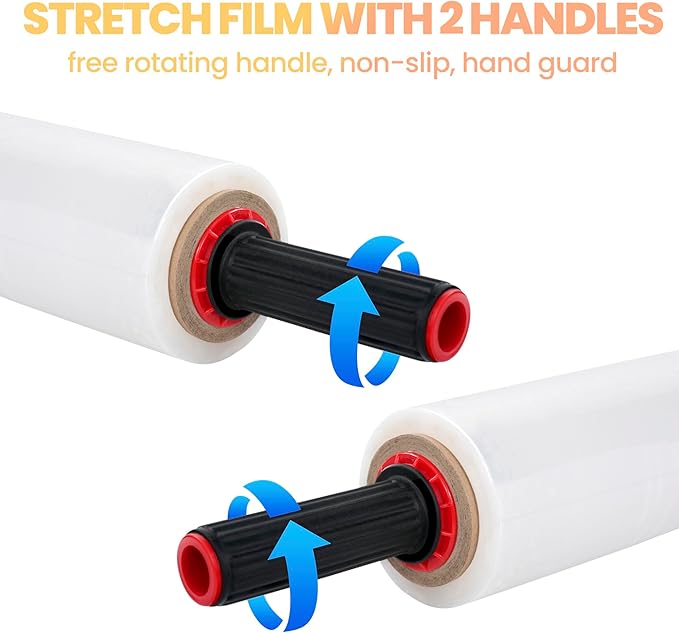 TAPEBEAR Stretch Wrap Film 80 Gauge, 15" x 1000Ft Shrink Wrap Roll with Handles, Stretch Film Roll Industrial Strength Self-Adhering Plastic Wrap for Pallet Wrapping, Furniture Moving, Luggage Packing