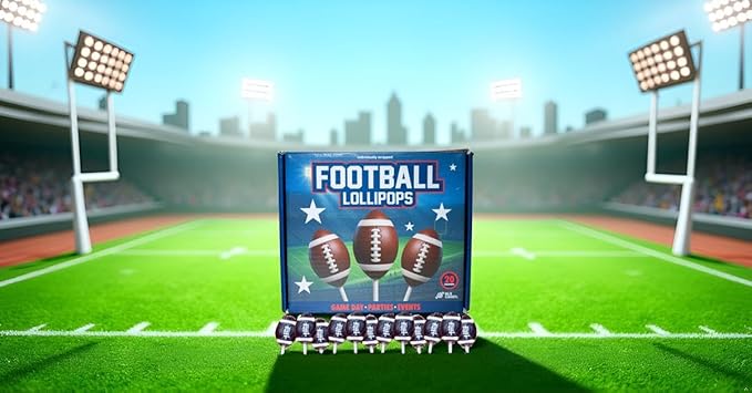 Football Lollipops Candy 20 Pack, Artificial Dye Free, Game Day Party Favors, Tailgate Snacks, Sports Party Supplies, Strawberry Flavor
