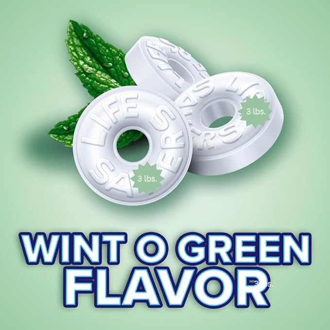 Individually Wrapped Mint Candy Rings, Wint-O-Green Flavor, 3 lb Bulk Value Pack, Hard Mints for Office, Events, Parties, and Everyday Fresh Breath