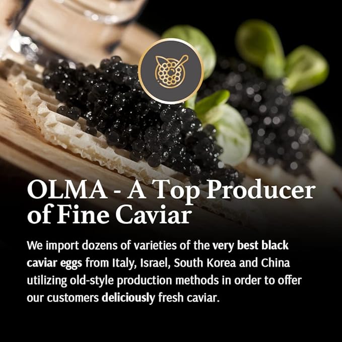 OLMA Regal Caviar Gift Set - 4 oz (112g) of Caviar, Includes Kaluga Royal, Siberian Osetra Aurora, Hackleback, White Sturgeon, Serving Spoon & Blinis - Superior Grade Fresh Roe Fish Eggs