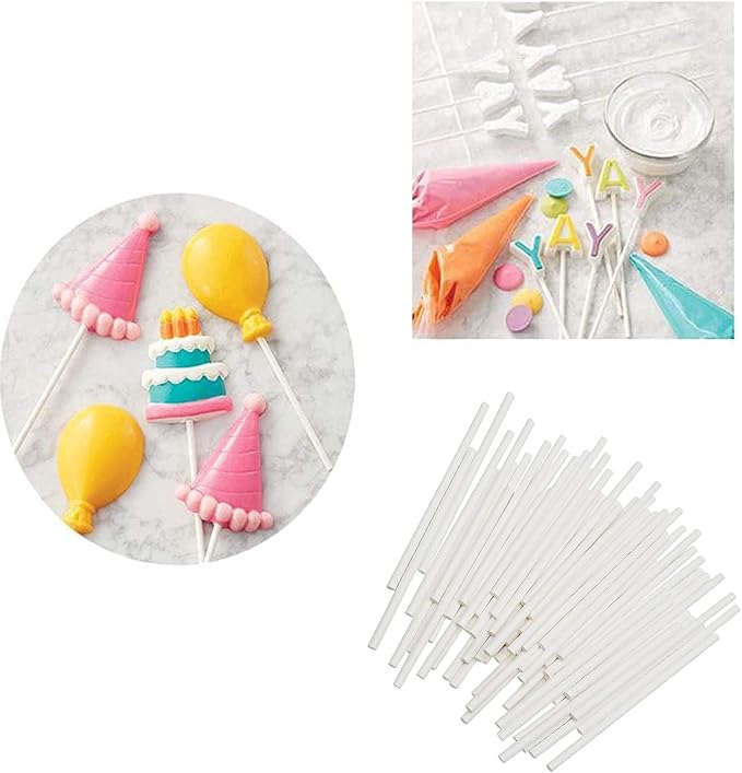 4 Inch White Lollipop Sticks, Lollipop Treat Sticks, for Homemade Candy, Cookies, Dessert, 200 Pcs