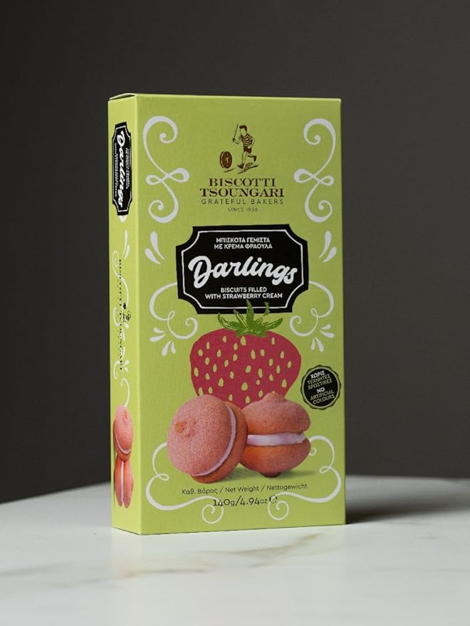 Biscotti Tsoungari - Darlings – Biscuits - Cookies-Filled with Strawberry Cream, 130g (4.58 oz)