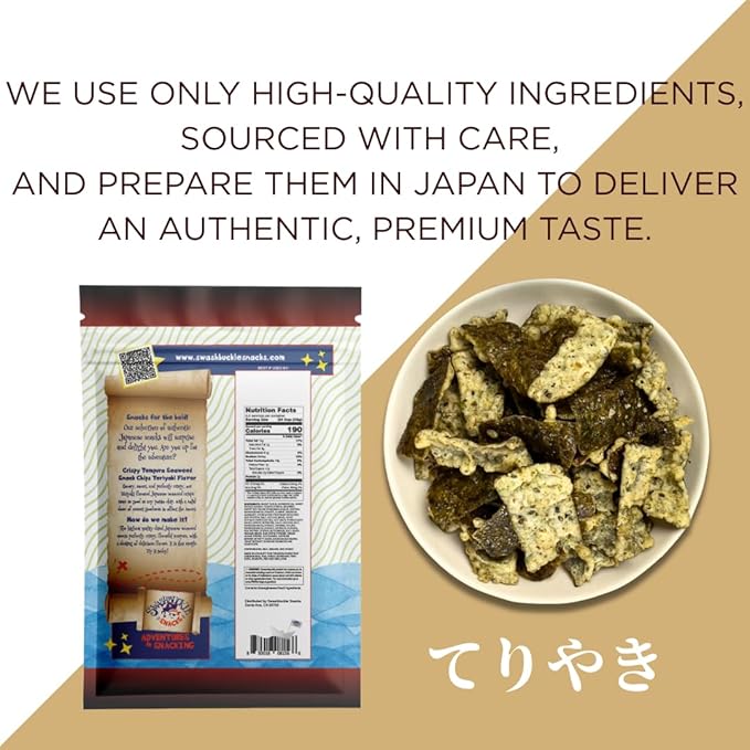 Japanese Tempura Seaweed Chips, Noriten – Teriyaki Flavor | 5.29oz | Authentic Japanese snack by Swashbuckle Snacks, Made in Japan
