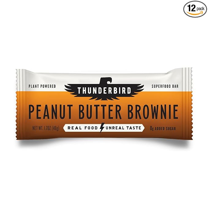 Thunderbird Bars Energy Snack, Gluten-Free with Protein, Healthy Real Food, Vegan Non-GMO, No Added Sugar (12 Count, 1.7 oz. Bars) (Peanut Butter Brownie)
