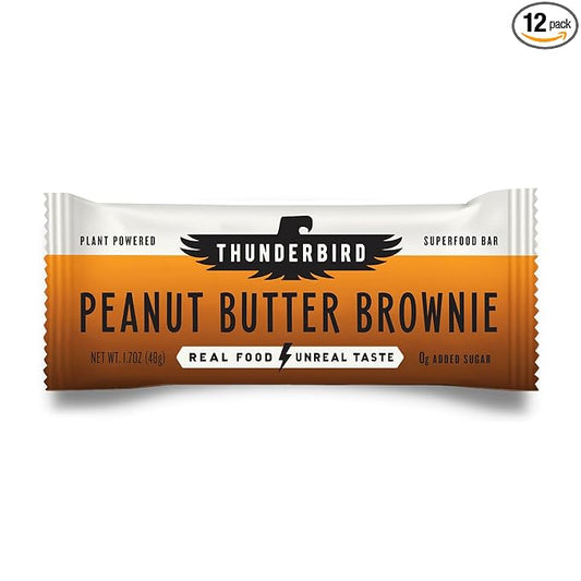 Thunderbird Bars Energy Snack, Gluten-Free with Protein, Healthy Real Food, Vegan Non-GMO, No Added Sugar (12 Count, 1.7 oz. Bars) (Peanut Butter Brownie)