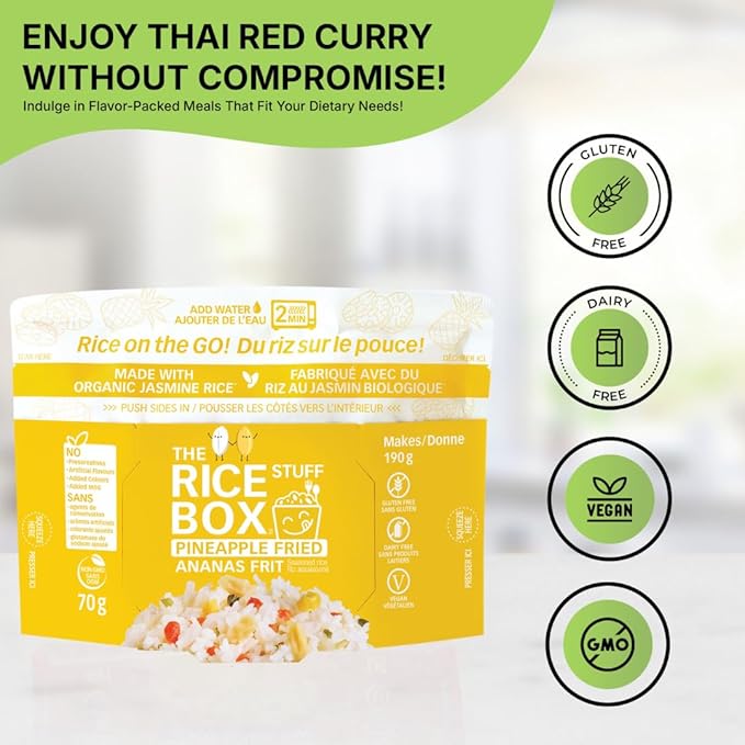 The Rice Stuff Box - Pineapple Fried Instant Rice Meals, Organic Jasmine, NON-GMO, Gluten-Free, Vegan, Dairy-Free (Pack of 6)