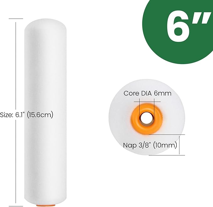 VOOMEY High Density Foam Paint Roller,Paint Roller Covers 6 inch,Small Paint Roller, Sponge Rollers for Painting House,Walls,Ceilings, Doors,Furniture(10 pack)