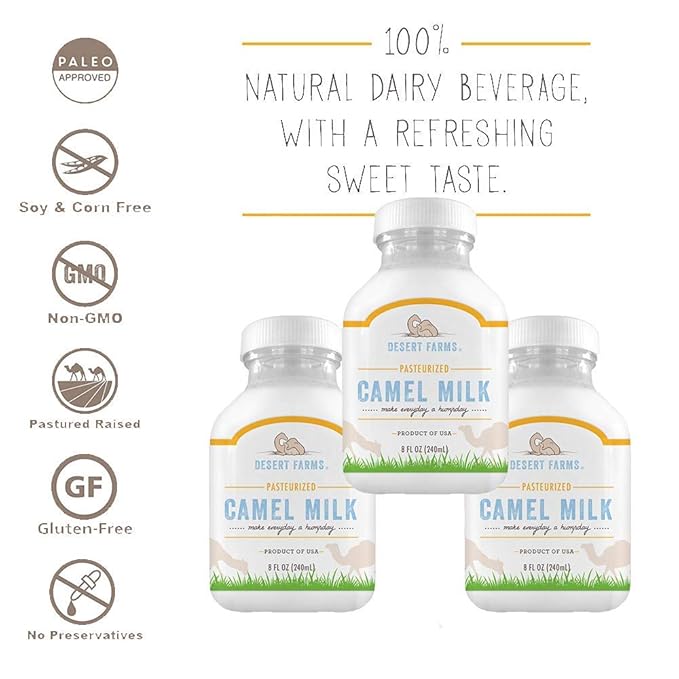 Desert Farms - Organic Fresh Frozen Camel Milk - Fresh Flavor with Health Benefits - Pure & Natural Grade A - Allergen Free Milk from Healthy Camels in Midwest - Made In The USA (12 Pack)