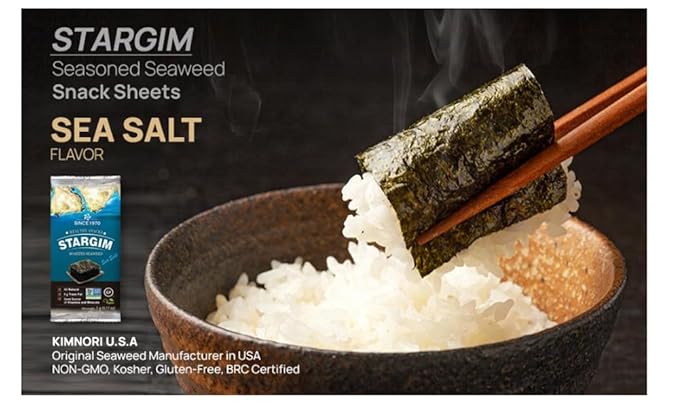 STARGIM Seasoned Seaweed Snacks Sheets – 12 Individual Packs Roasted Gim, Fat Gluten Free Sea Salt 100% Natural Laver 5g 0.17 Ounce(12packs)
