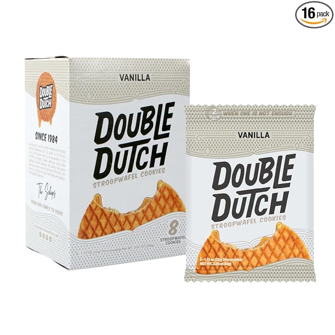 Double Dutch Stroopwafel Cookies – 2 Pack – 16 Waffles – Caramel, Blueberry, Vanilla, Chocolate Salted Caramel (16 Count, Vanilla)