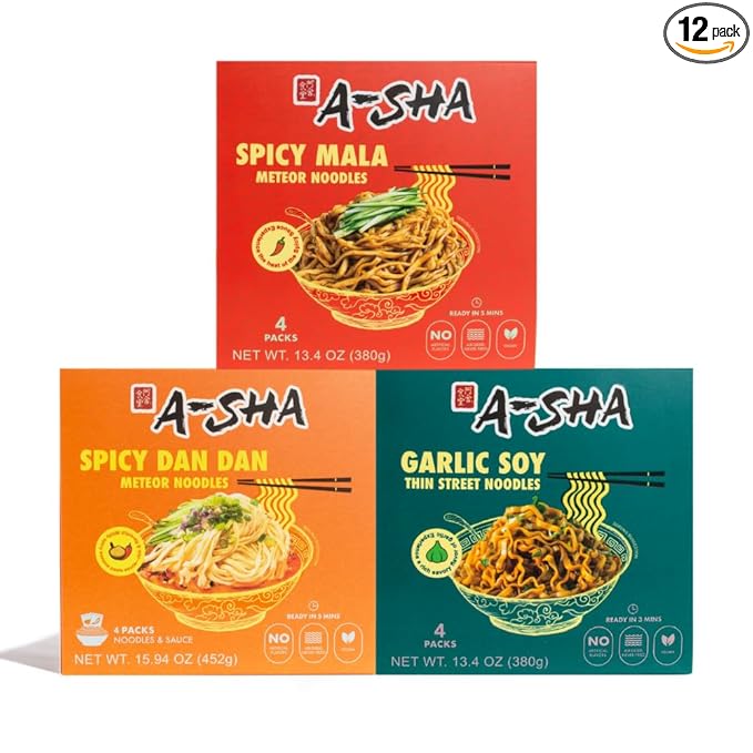 A-Sha The Signature Noodles Collection (3 Flavors, 12 Packs) | 11g+ of Protein | Premium Air Dried Never Fried Noodles