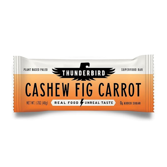 Thunderbird Real Food Energy Bars, Bar Cashew Fig Carrot, 1.7 Ounce, Fruit & Nut Nutrition Bars - No Added Sugar, Grain and Gluten Free, Non-GMO, 12 Pack