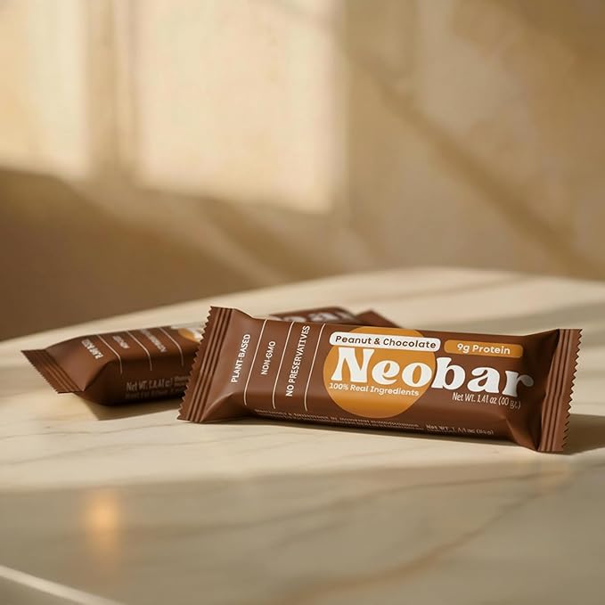 NEOBAR Fruit and Nut Bars - Plant-Based Vegan Snack Bars, Gluten Free Dairy Free Snacks, No Preservatives, No Refined Sugars Added, Non-GMO | Peanut & Chocolate, 9g Protein,12 Count