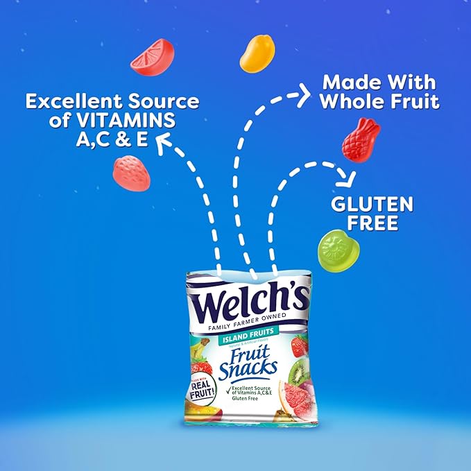 Welch's Fruit Snacks, Fruit Punch & Island Fruits, Individual Single Serve Bags, 0.8 oz (Pack of 40)