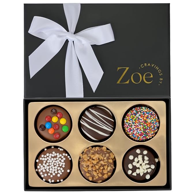 CRAVINGS BY ZOE Valenties Day and Birthday Chocolate Covered Cookies Gift Basket | 6 Count | Kosher Milk & Dark Belgian Chocolate Gourmet Food Gift Box | Thank You, Candy Gifting Men Women Him Her Mom