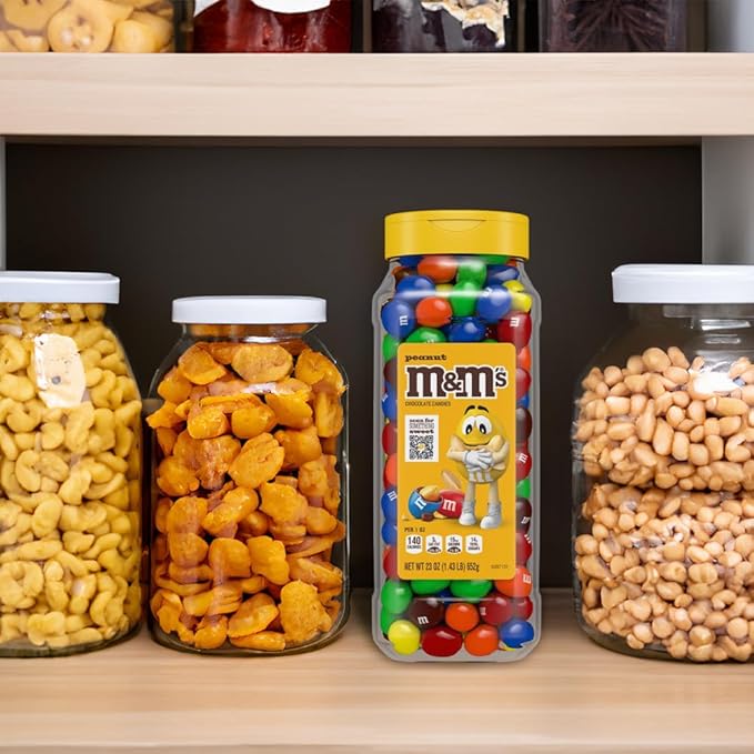 M&M’S Peanut Candy Jars, Assorted Chocolate Candies, Party Size Bulk, Movie Night Treats, Bulk Chocolate Candy, Buffet Chocolates, Resealable and Recyclable, 23 Oz Each, Pack of 2