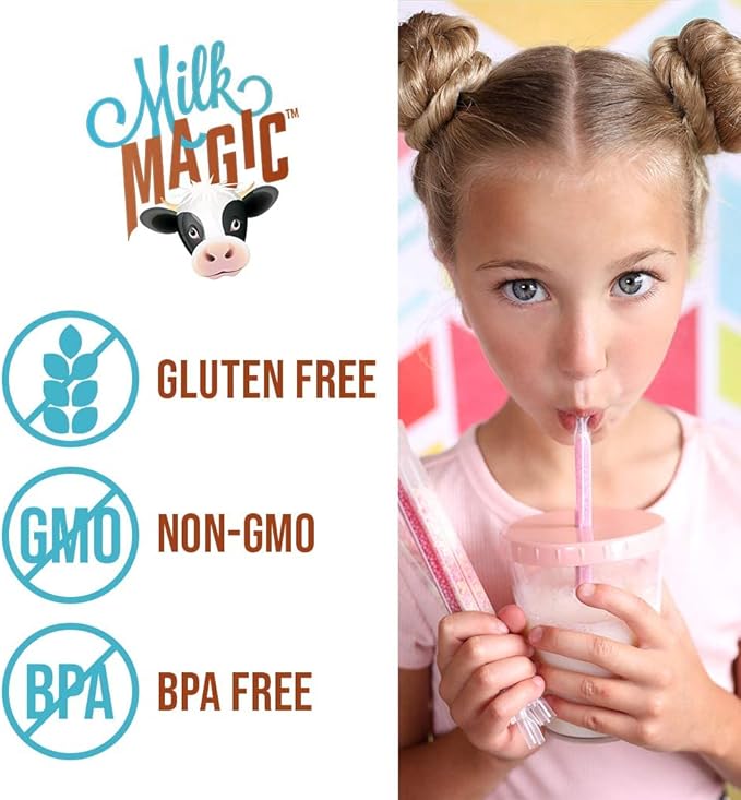 Milk Magic Milk Flavoring Straws, 4-Pack Bundle (16 Milk Straws) Unicorn Kisses, Strawberry Banana, Birthday Cake, Cinnamon Roll Cereal Straws
