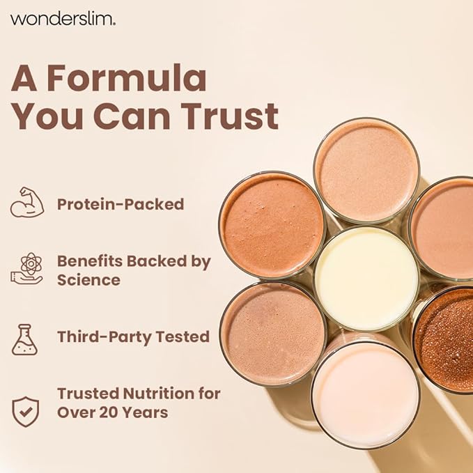 WonderSlim Meal Replacement Shake, Chocolate Cream, 15g Protein, 24 Vitamins & Minerals, Gluten Free (7ct)